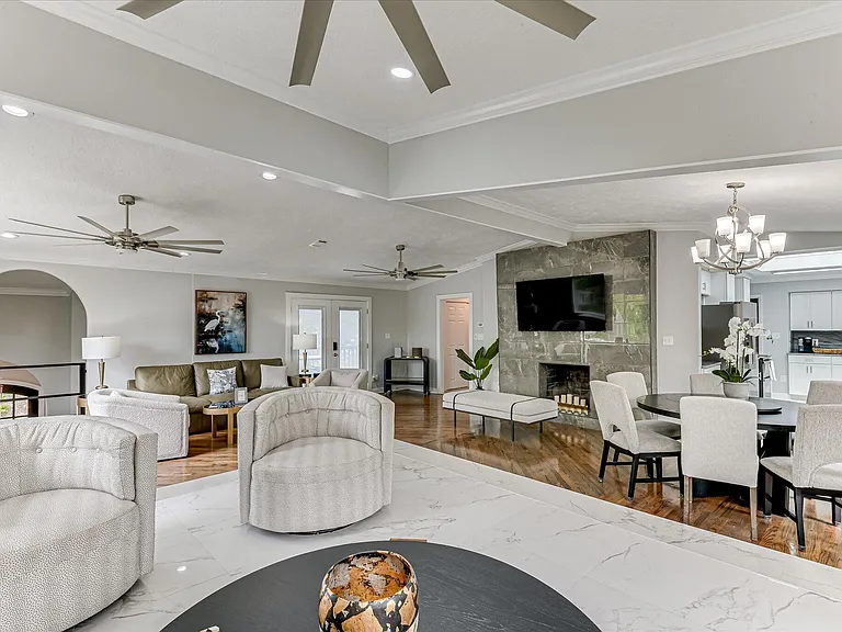 Open-concept living and dining space at 2417 Wilkshire Drive, now a Masters Week hospitality rental