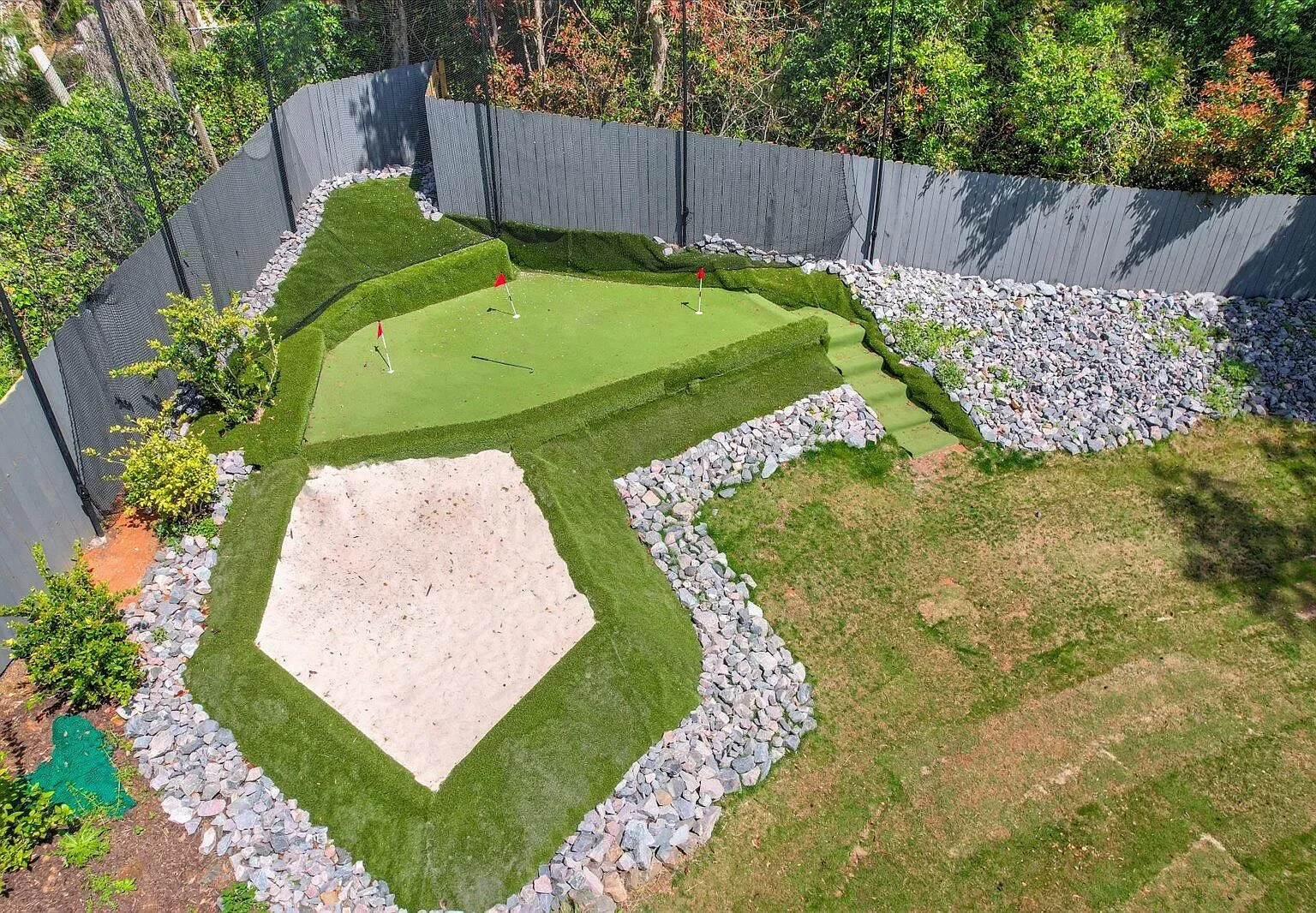 Backyard putting green at 2417 Wilkshire Drive, minutes from Augusta National
