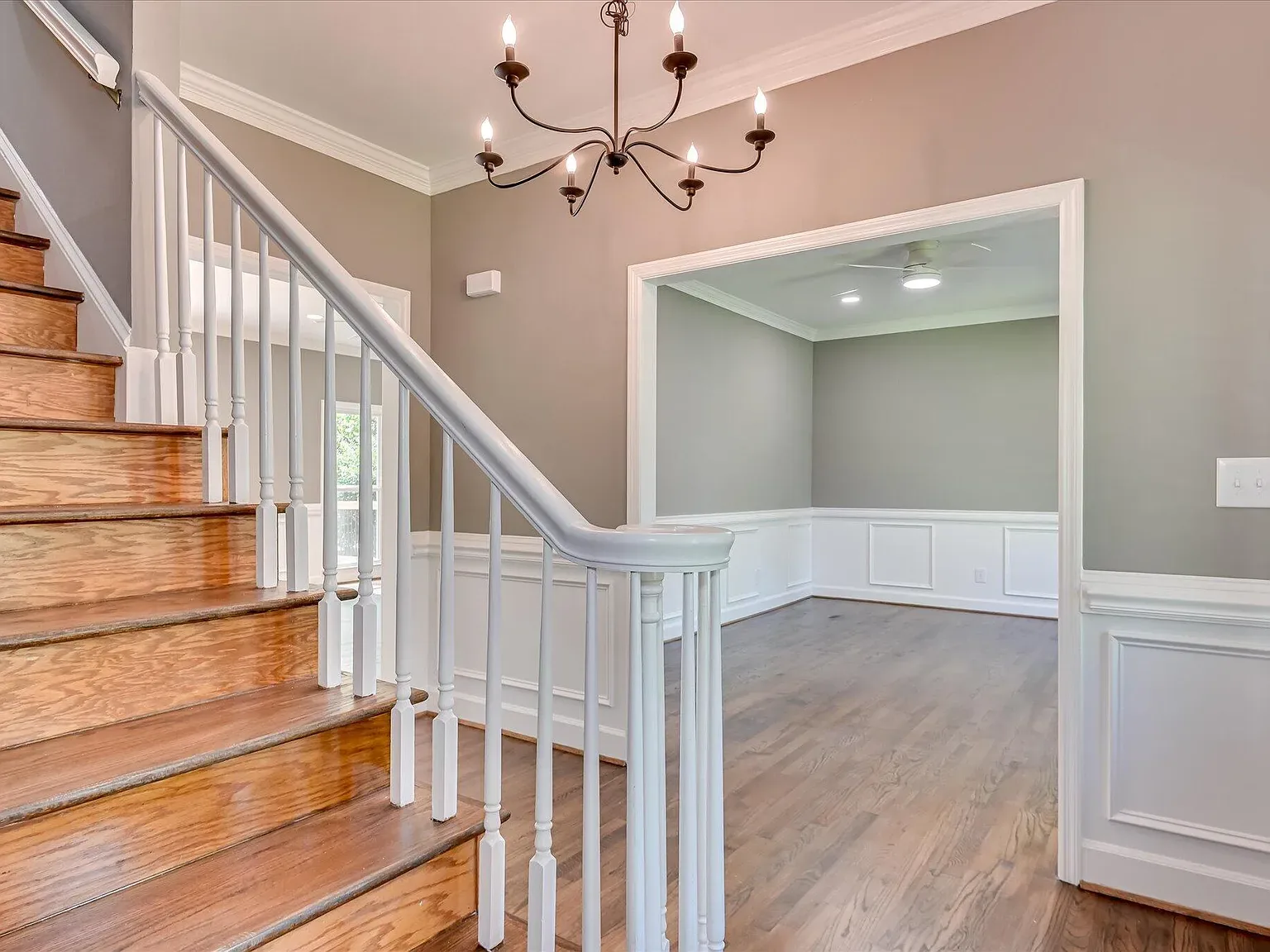 Hardwood staircase with refinished treads at 4 Shadowmoor Court