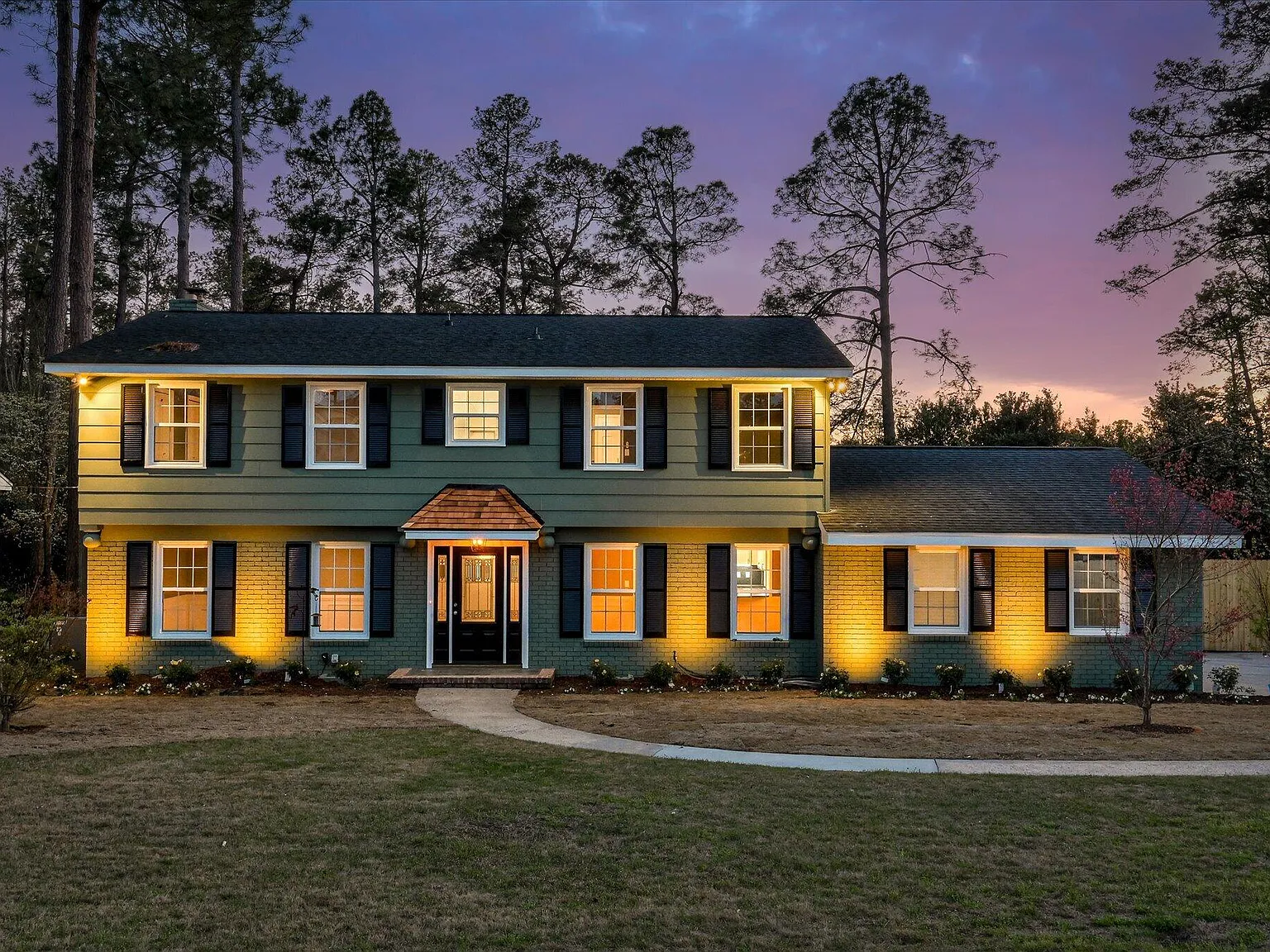 814 Dunbarton Drive, North Augusta SC — renovated front elevation at dusk