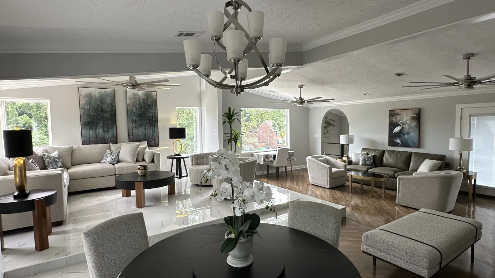 Open living room looking through to the renovated kitchen at 2417 Wilkshire Drive in Augusta